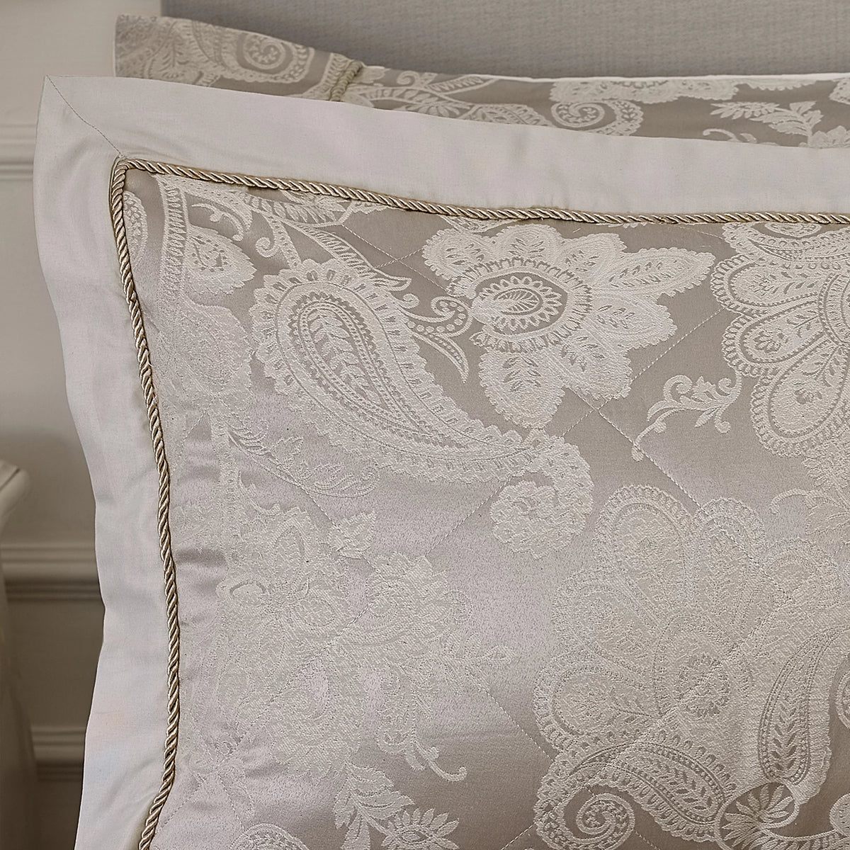 Catherine Lansfield Opulent Jacquard Quilted Pillow Shams Champagne Gold – Pair