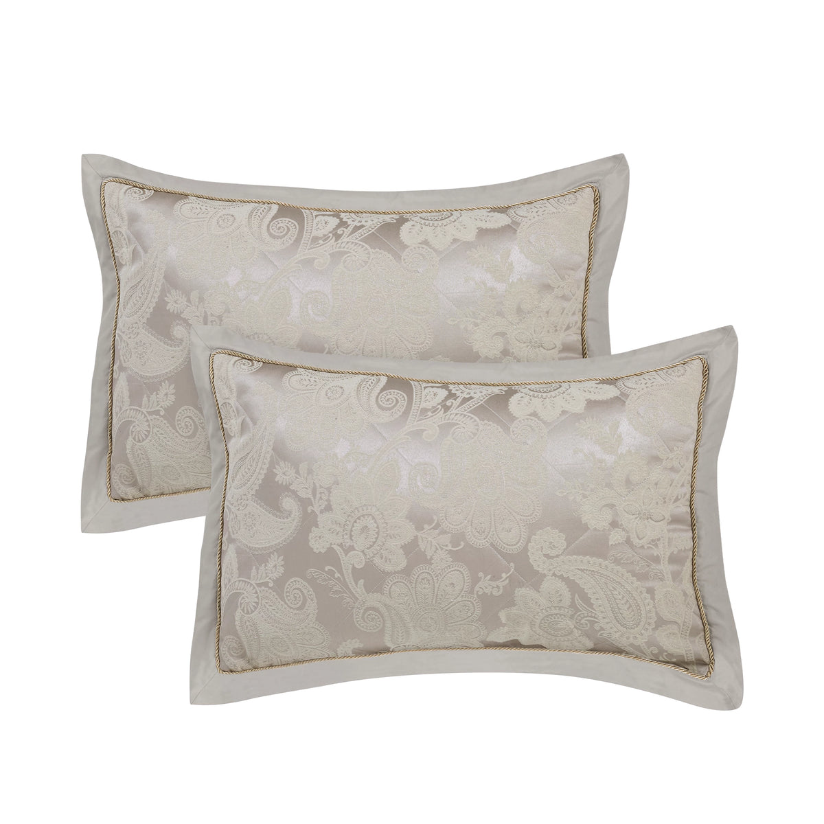 Catherine Lansfield Opulent Jacquard Quilted Pillow Shams Champagne Gold – Pair