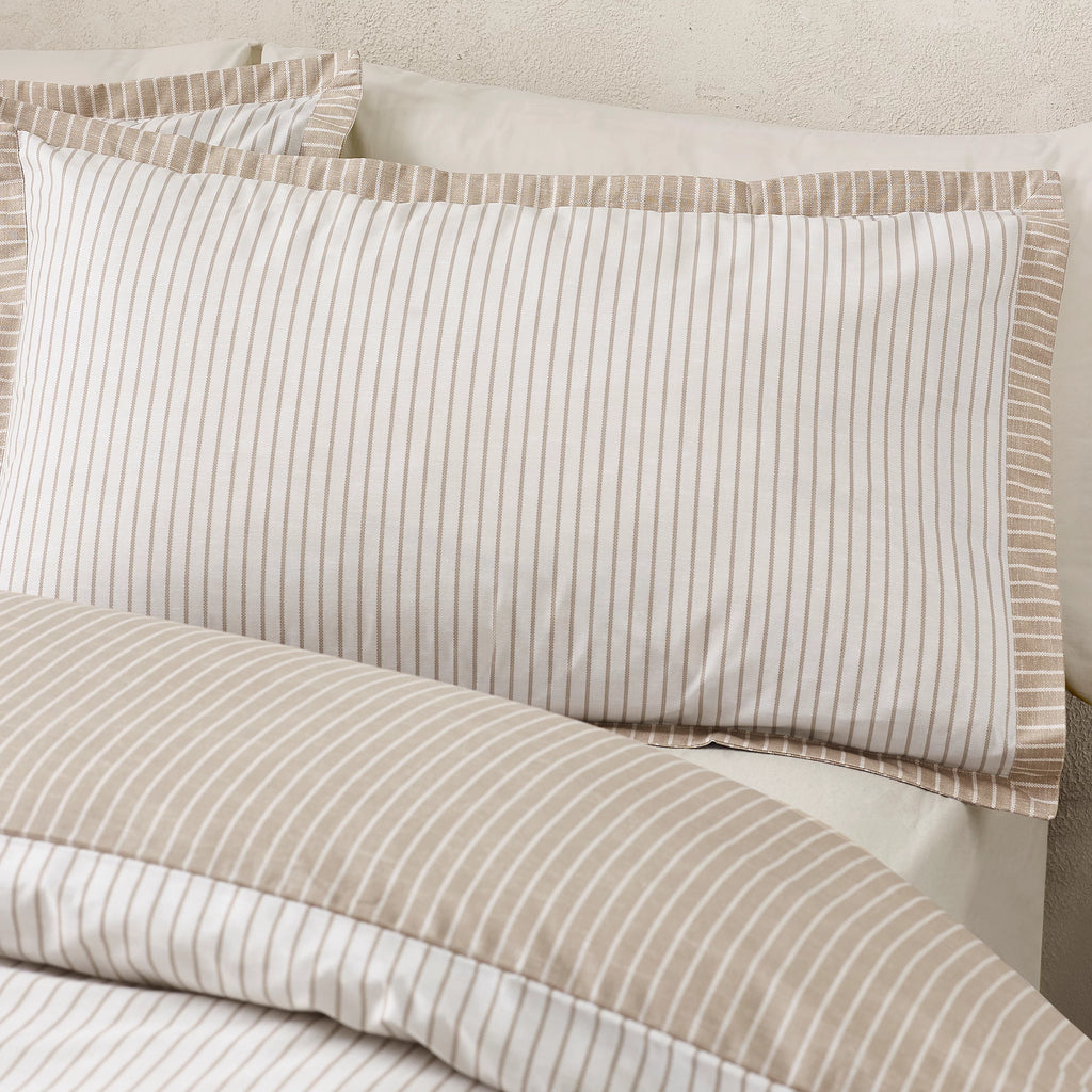 Catherine Lansfield Natural Oxford Pinstripe Reversible Duvet Cover Set