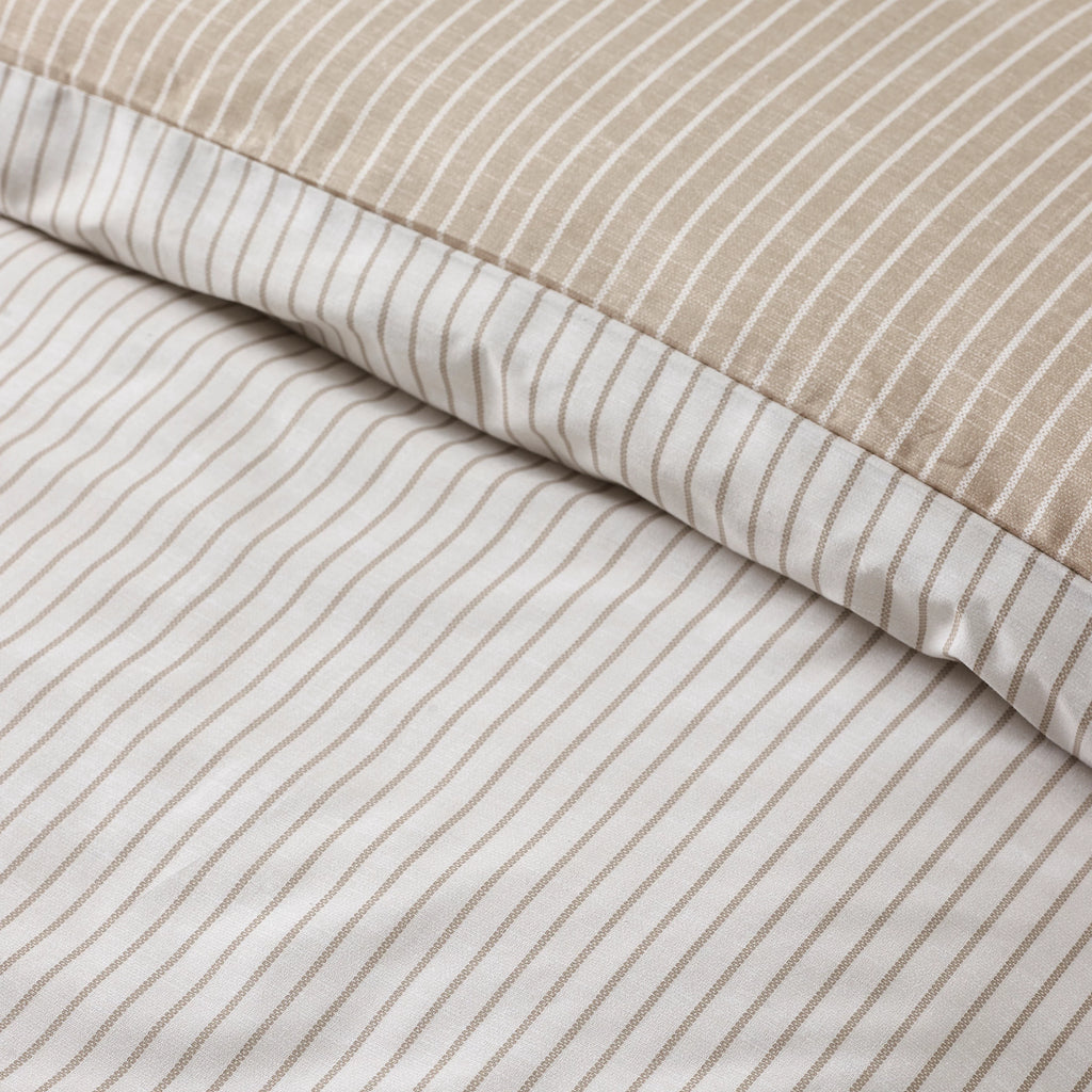 Catherine Lansfield Natural Oxford Pinstripe Reversible Duvet Cover Set