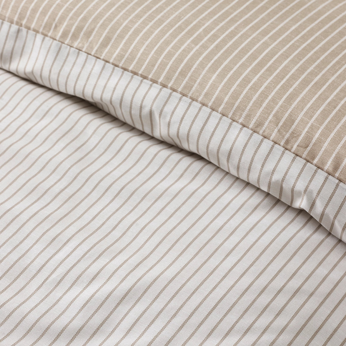 Catherine Lansfield Natural Oxford Pinstripe Reversible Duvet Cover Set