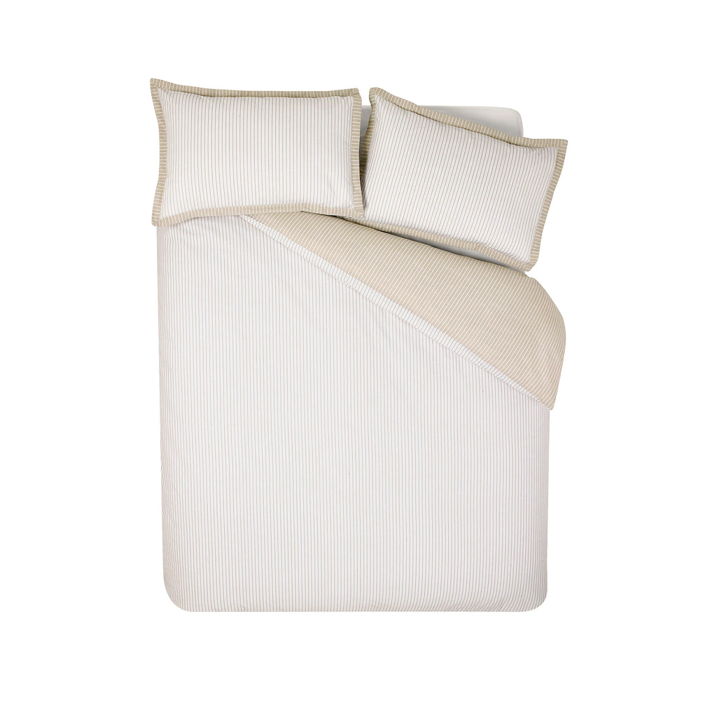 Catherine Lansfield Natural Oxford Pinstripe Reversible Duvet Cover Set