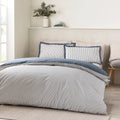 Catherine Lansfield Navy Blue Oxford Pinstripe Reversible Duvet Cover Set
