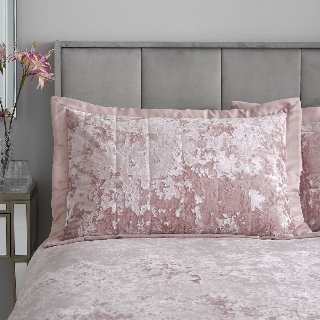 Catherine Lansfield Crushed Velvet Quilted Pillowcases Blush Pink – Pair