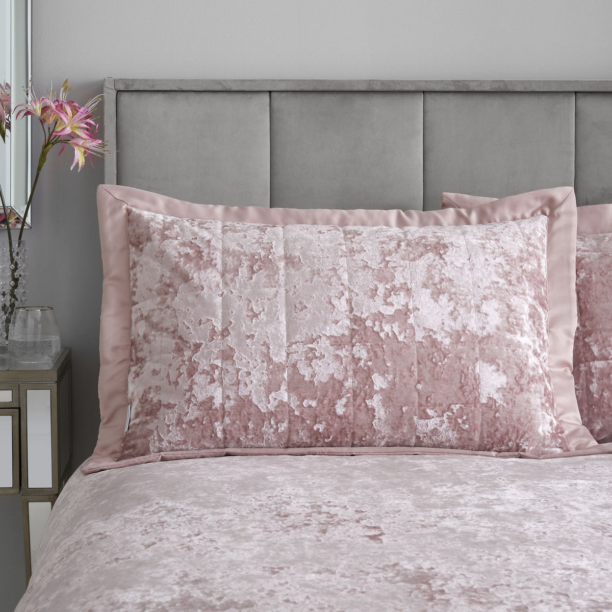 Catherine Lansfield Crushed Velvet Quilted Pillowcases Blush Pink – Pair