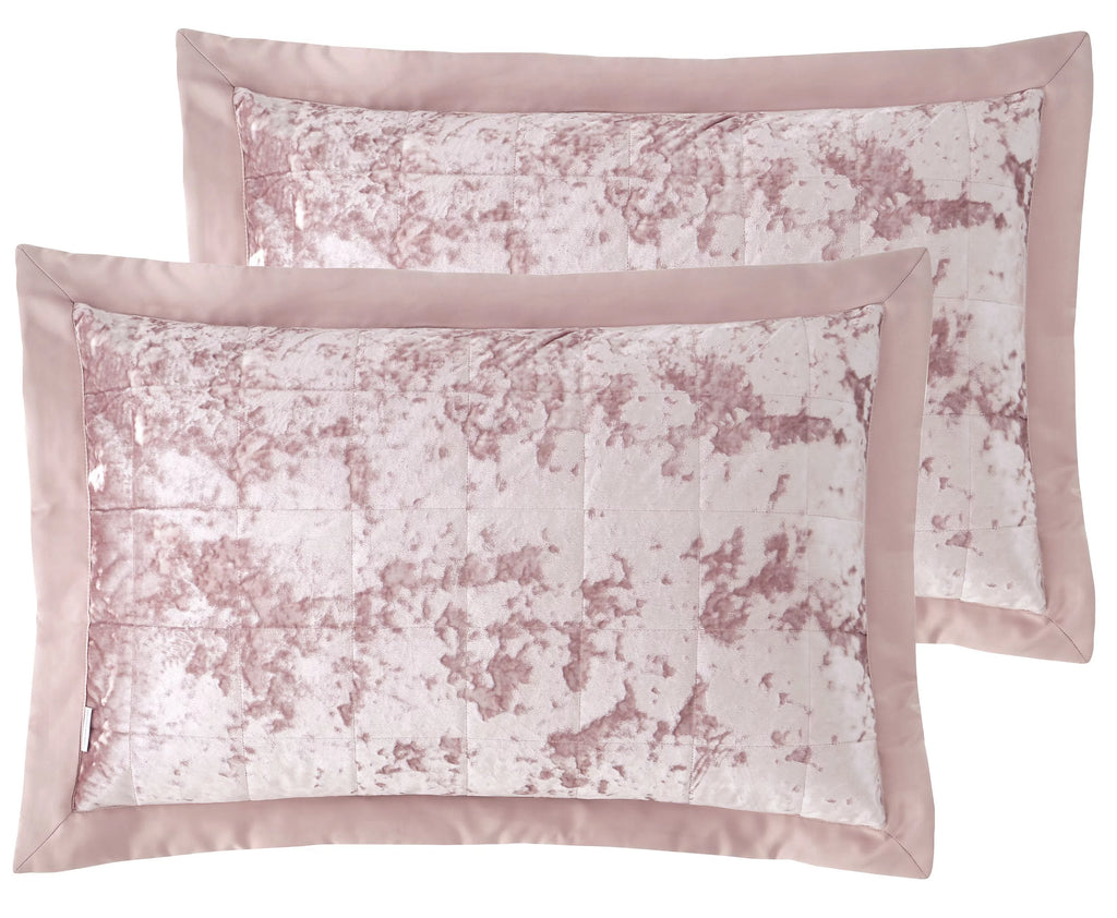 Catherine Lansfield Crushed Velvet Quilted Pillowcases Blush Pink – Pair