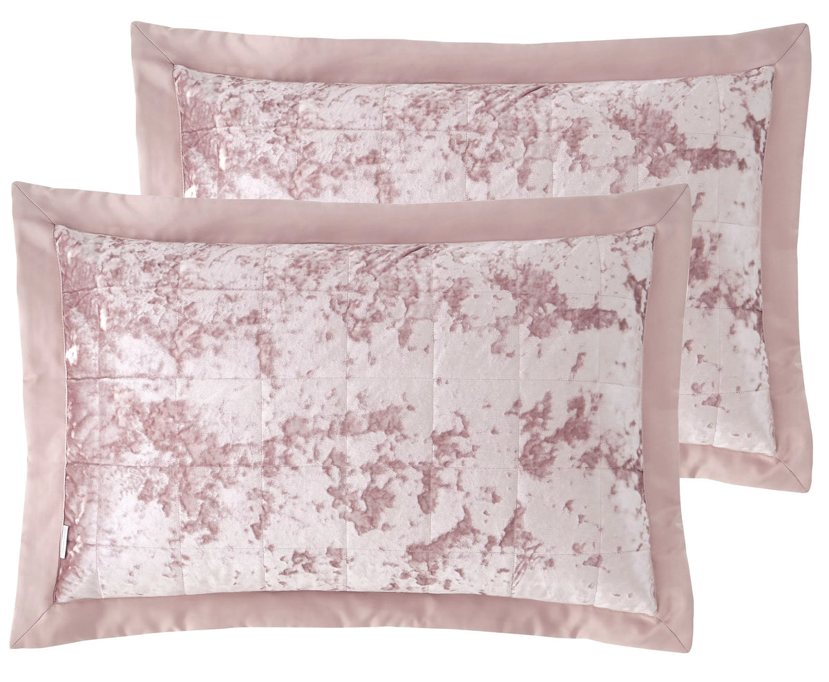 Catherine Lansfield Crushed Velvet Quilted Pillowcases Blush Pink – Pair