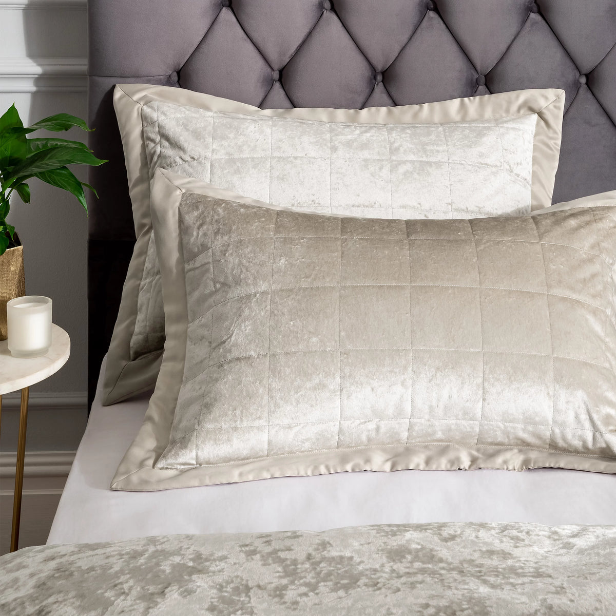 Catherine Lansfield Crushed Velvet Quilted Pillowcases Natural – Pair