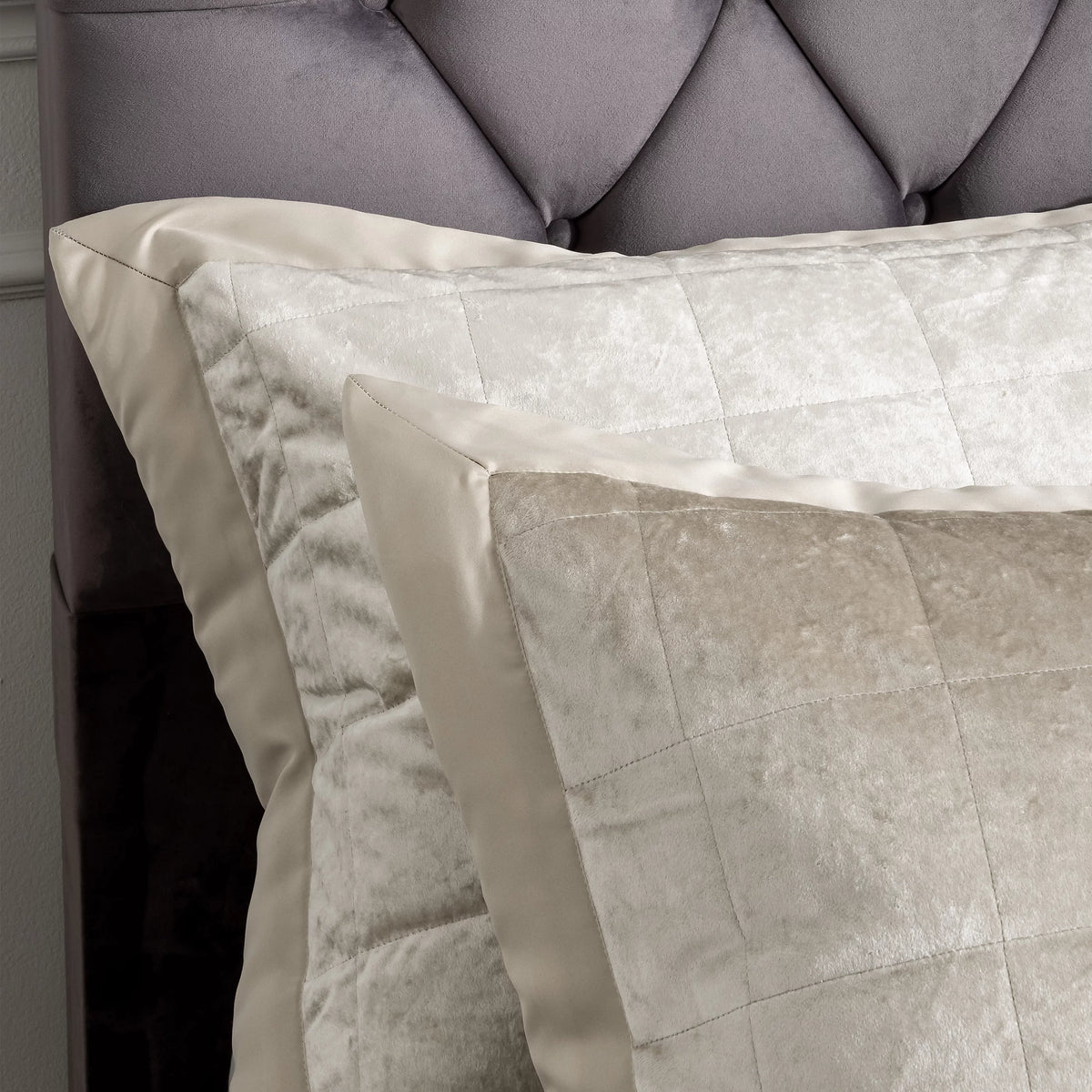 Catherine Lansfield Crushed Velvet Quilted Pillowcases Natural – Pair