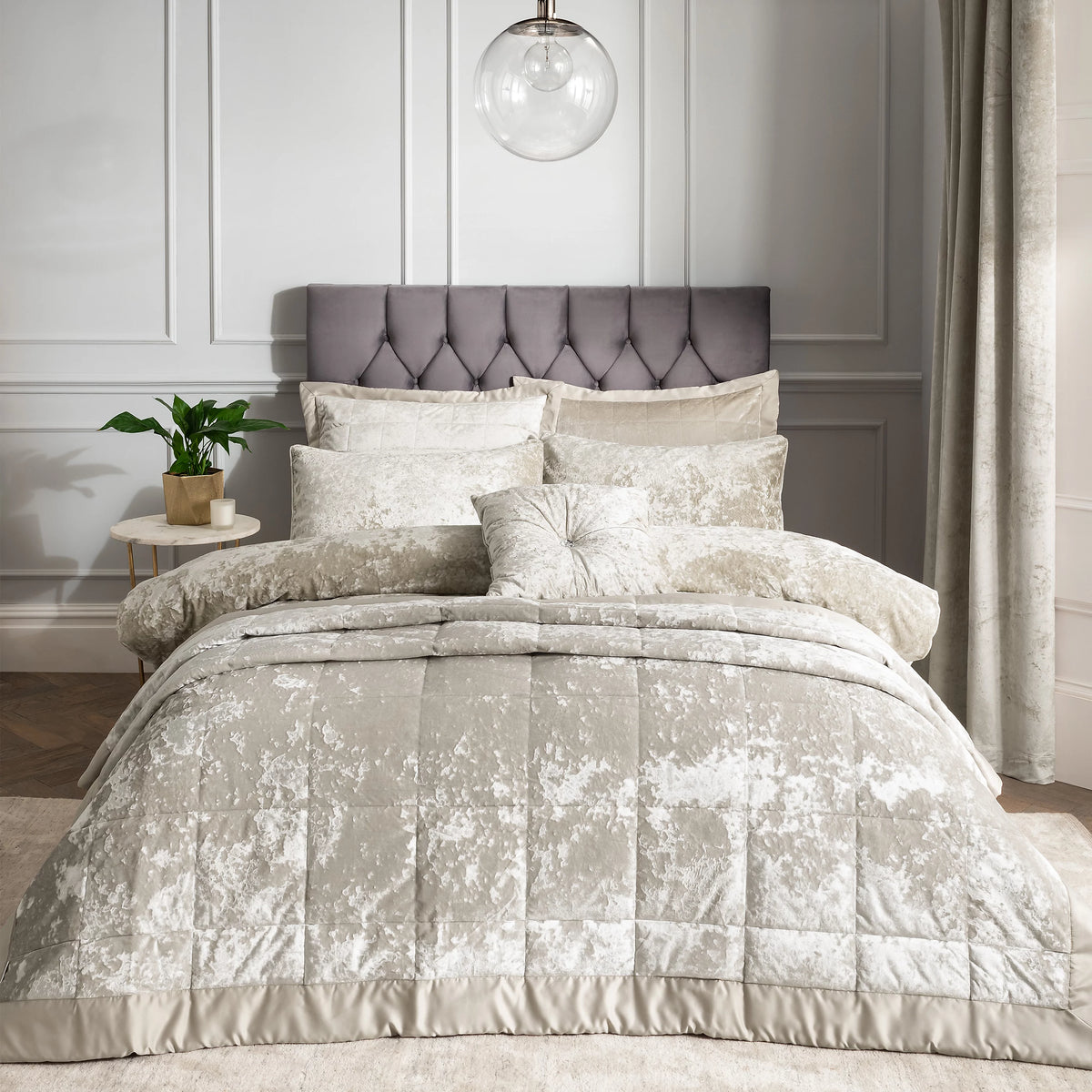 Catherine Lansfield Crushed Velvet Quilted Pillowcases Natural – Pair