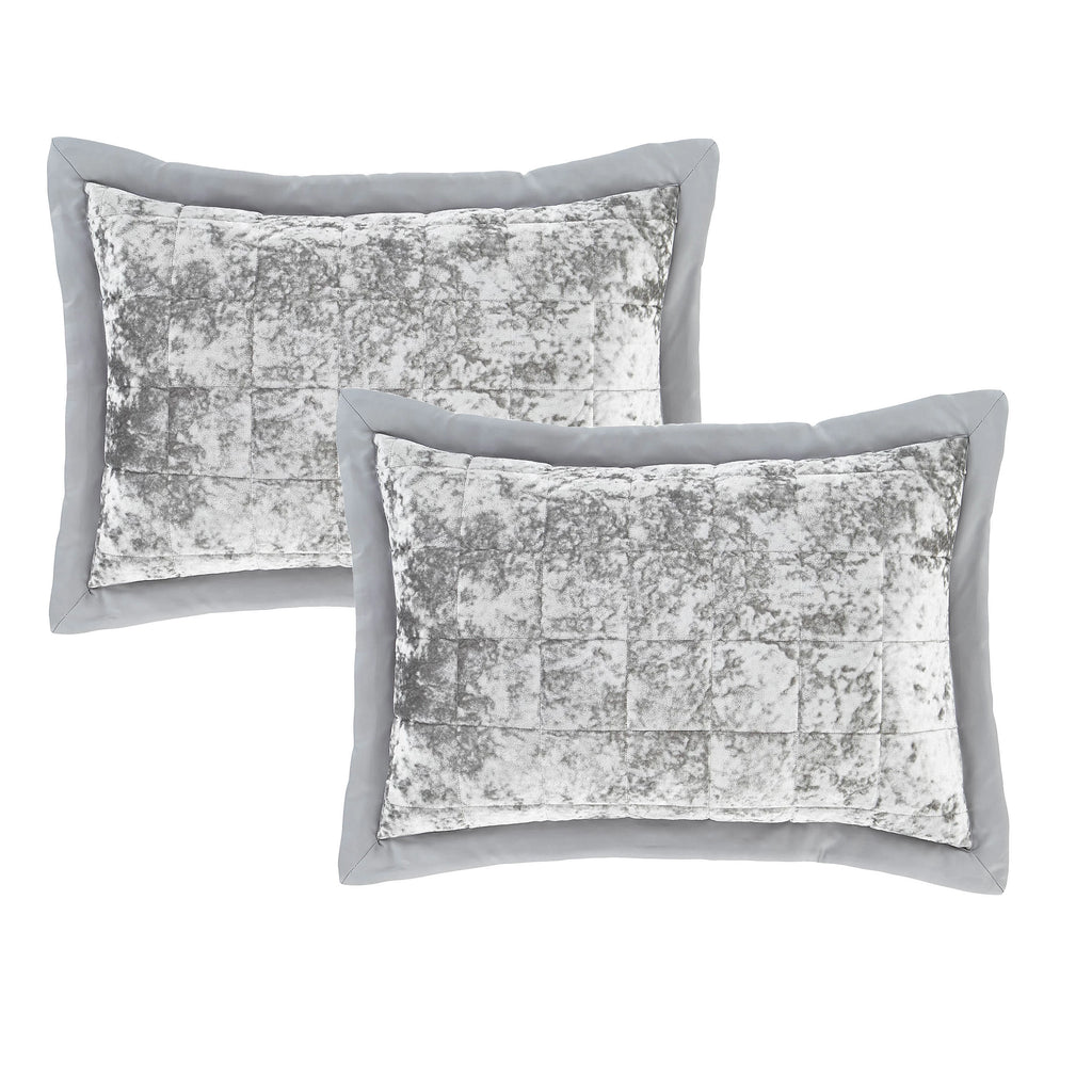 Catherine Lansfield Crushed Velvet Quilted Pillowcases Silver Grey – Pair