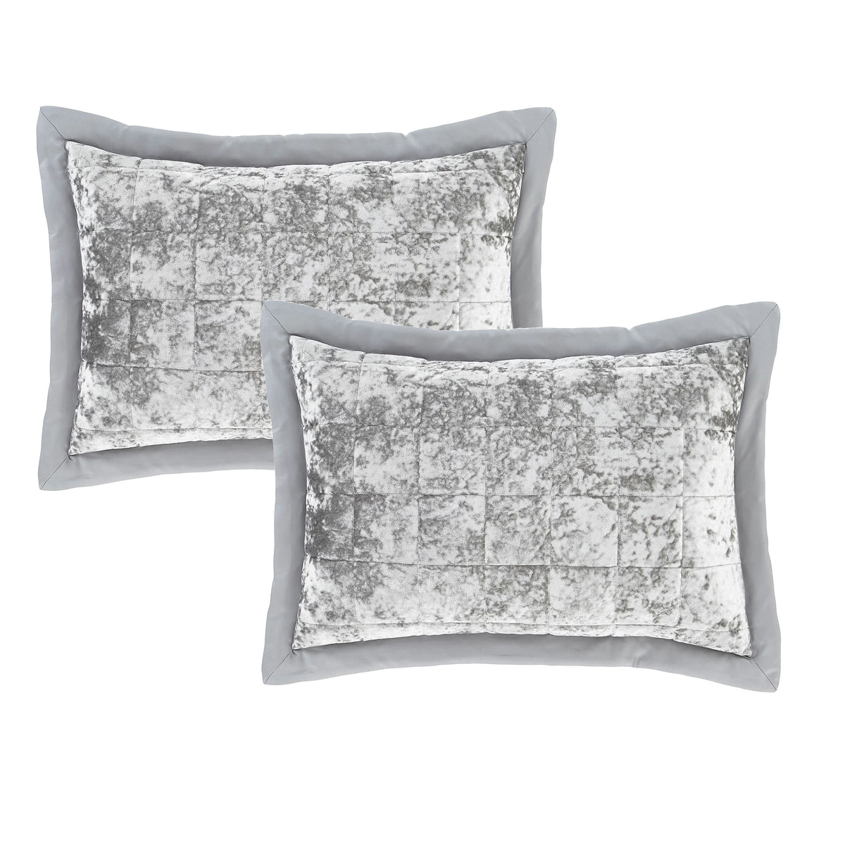 Catherine Lansfield Crushed Velvet Quilted Pillowcases Silver Grey – Pair