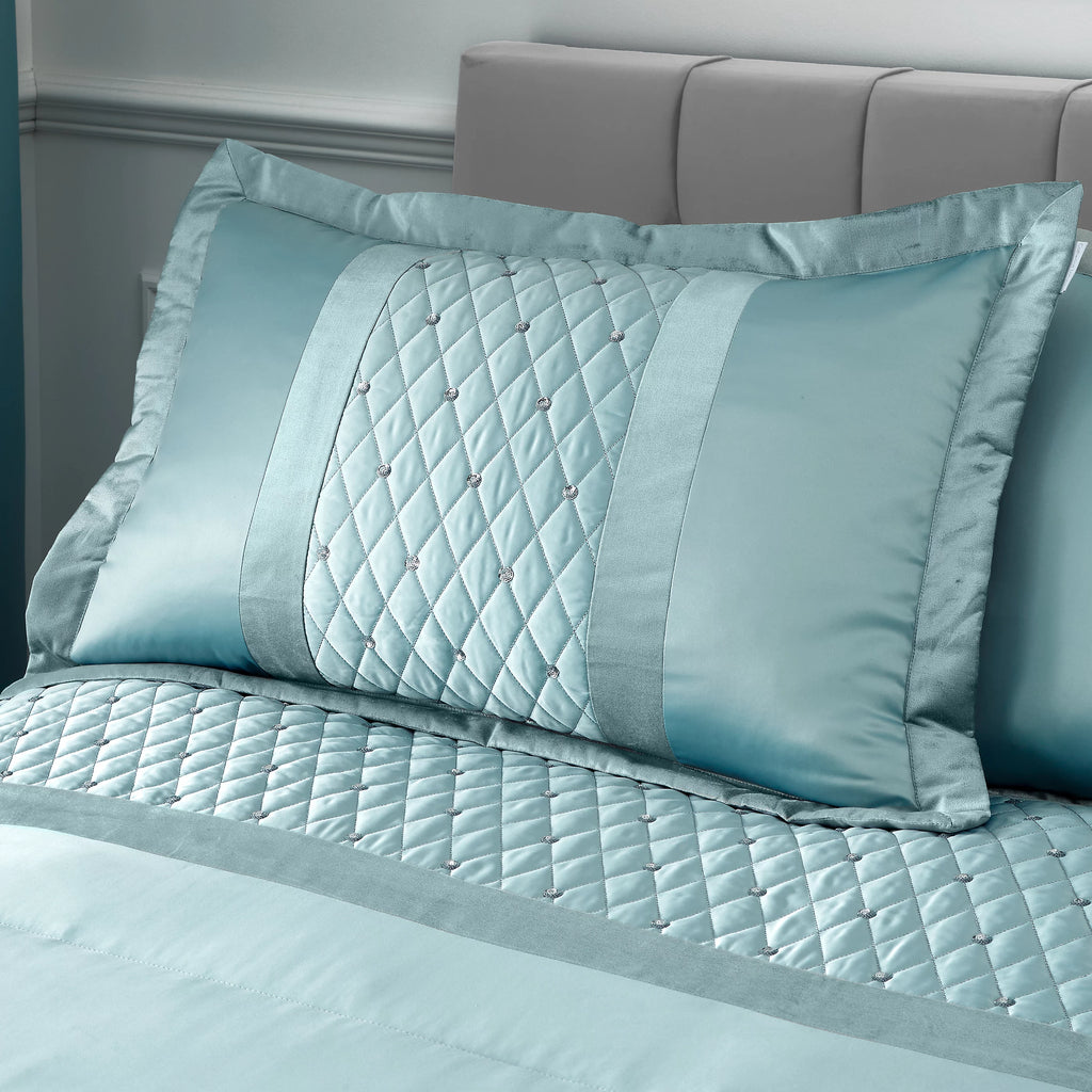 Catherine Lansfield Sequin Cluster Quilted Pillowcases Duck Egg Blue – Pair