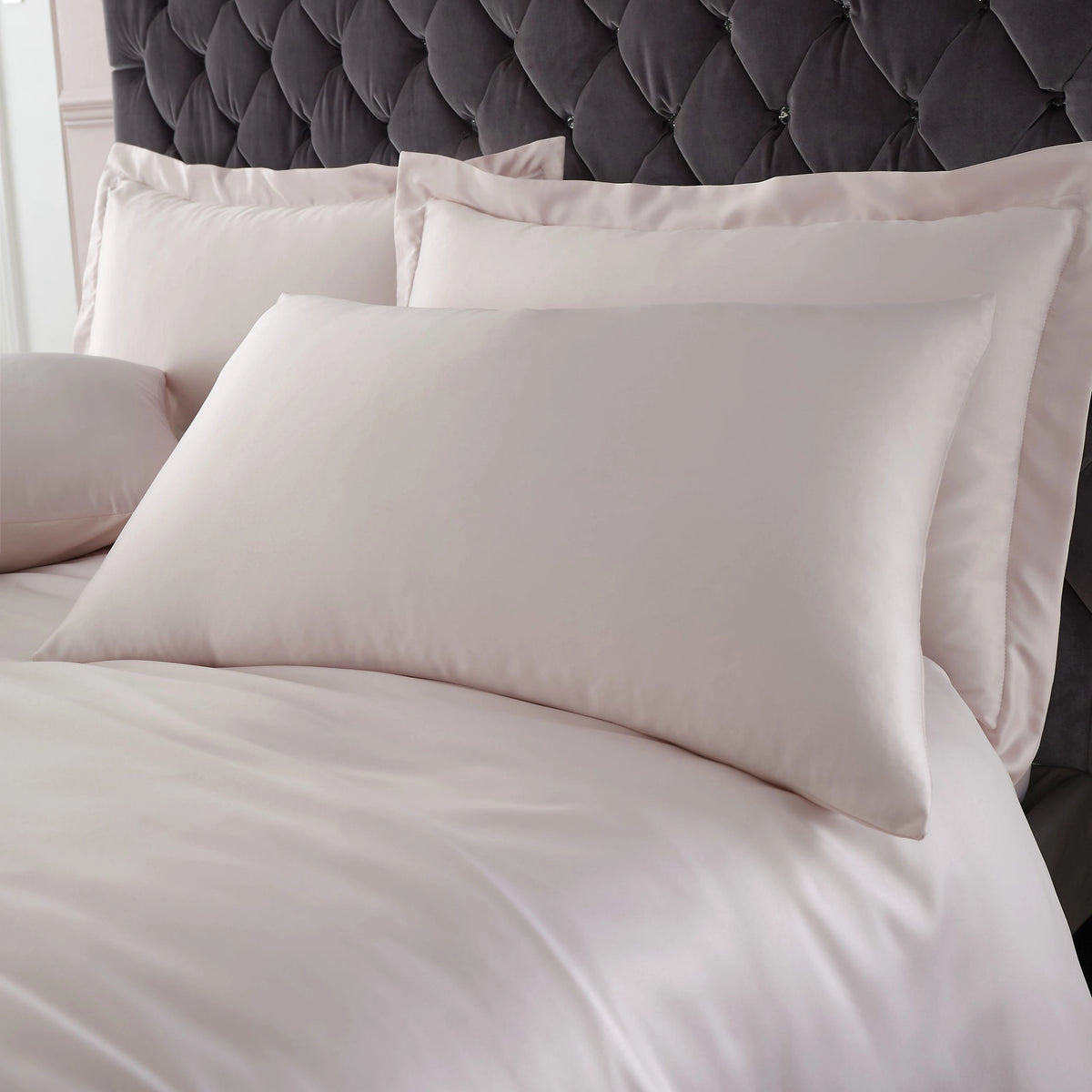 Catherine Lansfield Silky Soft Satin Standard Pillowcase Pair Blush Pink