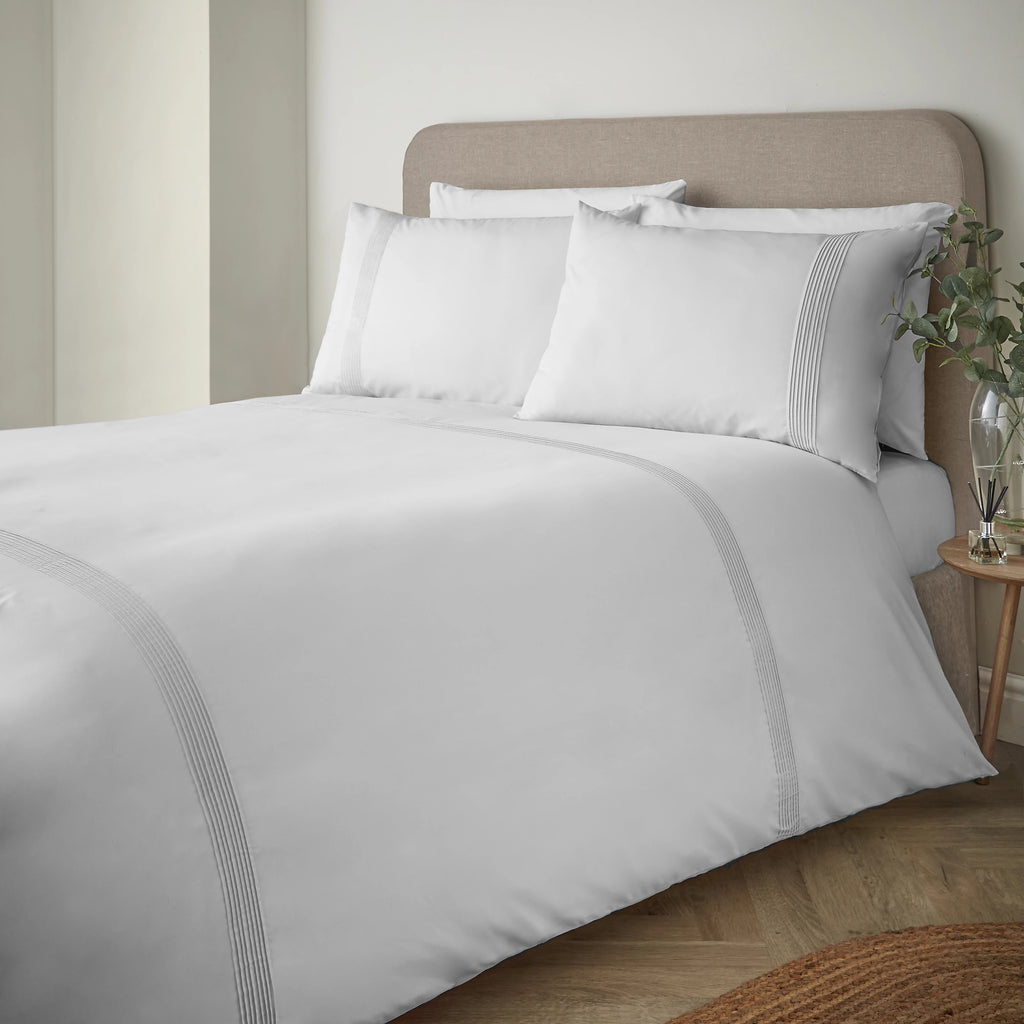 Catherine Lansfield Pintuck Easy Iron Percale Duvet Cover Set in White