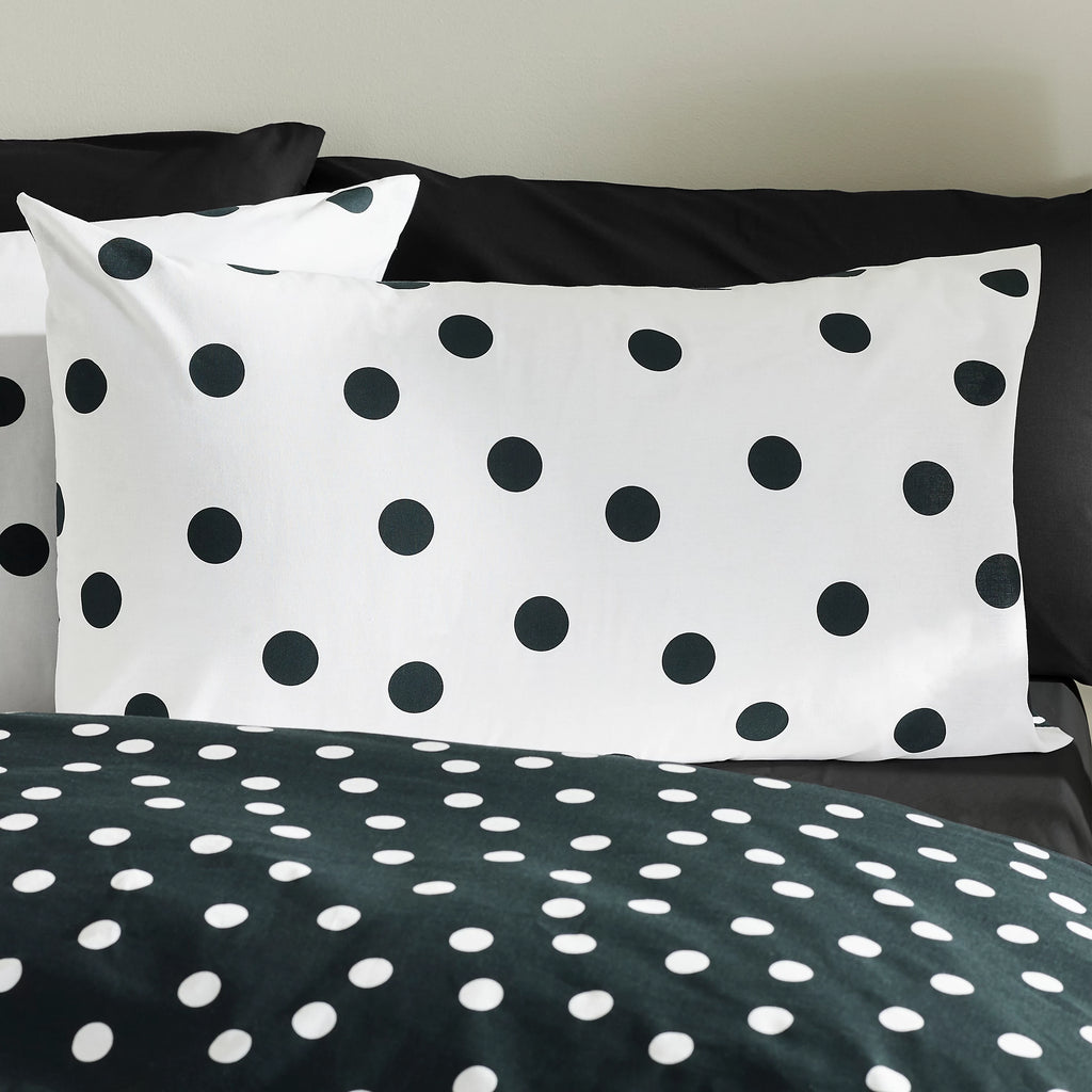 Catherine Lansfield Polka Dot Reversible Duvet Cover Set Black / White