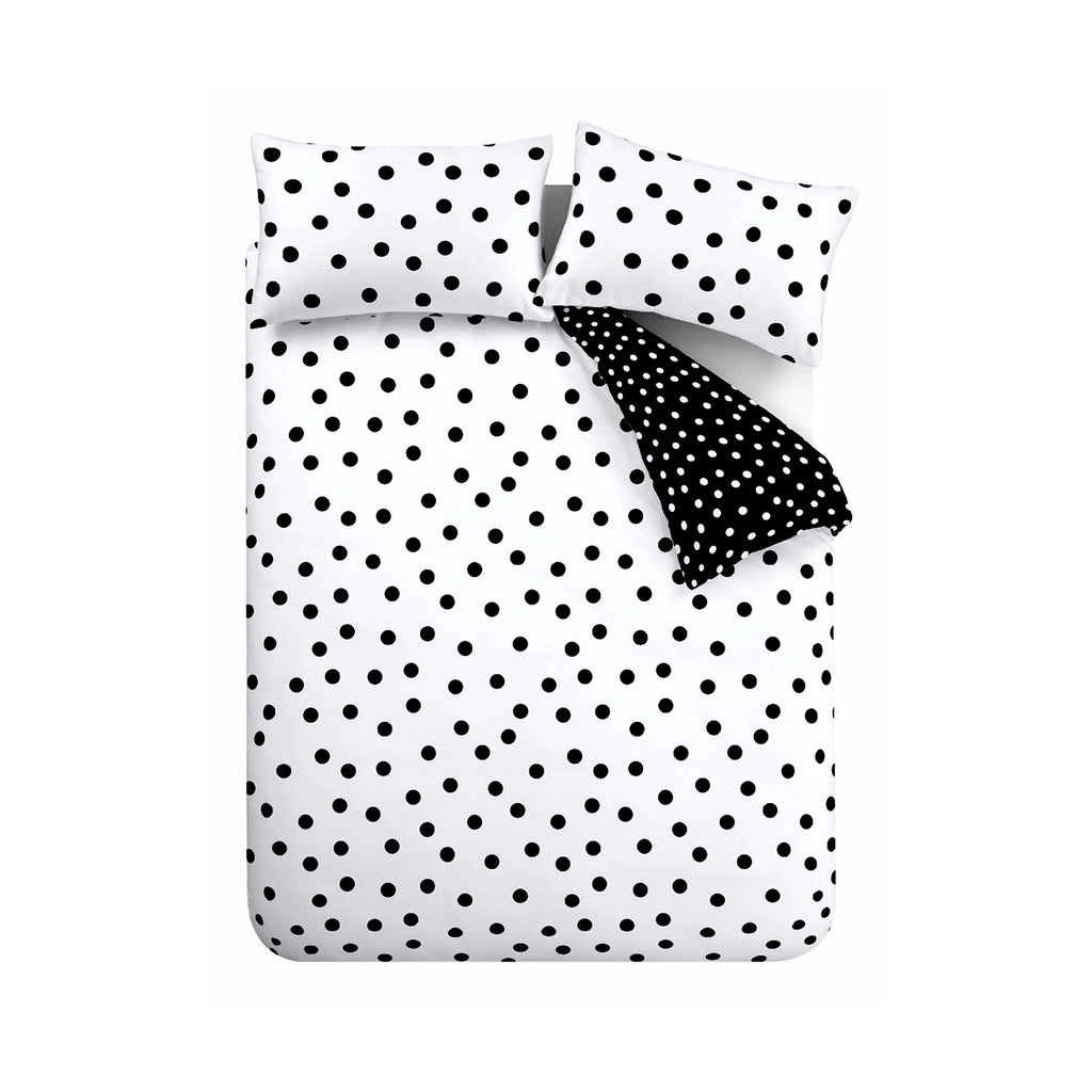 Catherine Lansfield Polka Dot Reversible Duvet Cover Set Black / White