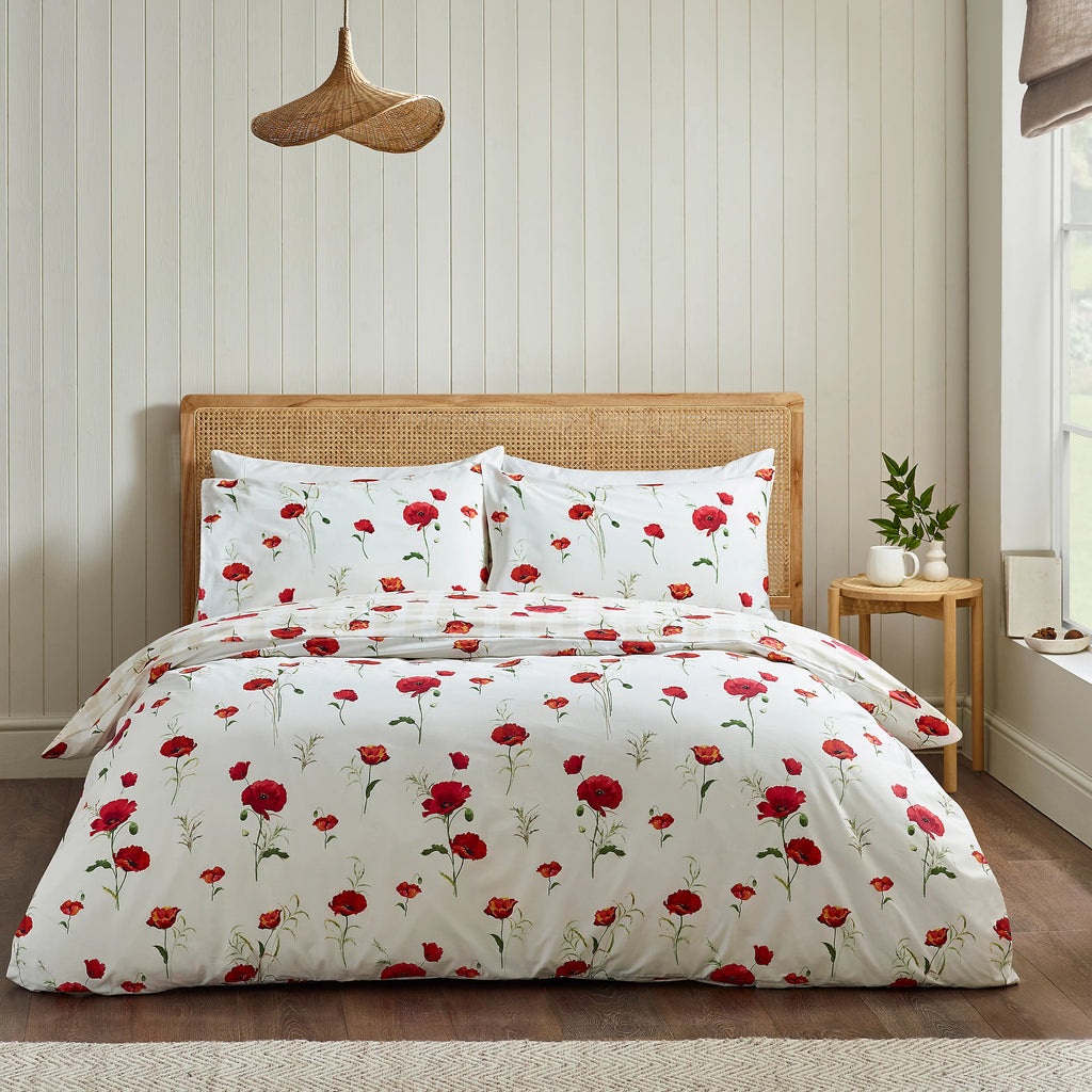 Catherine Lansfield Poppy Floral Reversible Duvet Cover Set Red