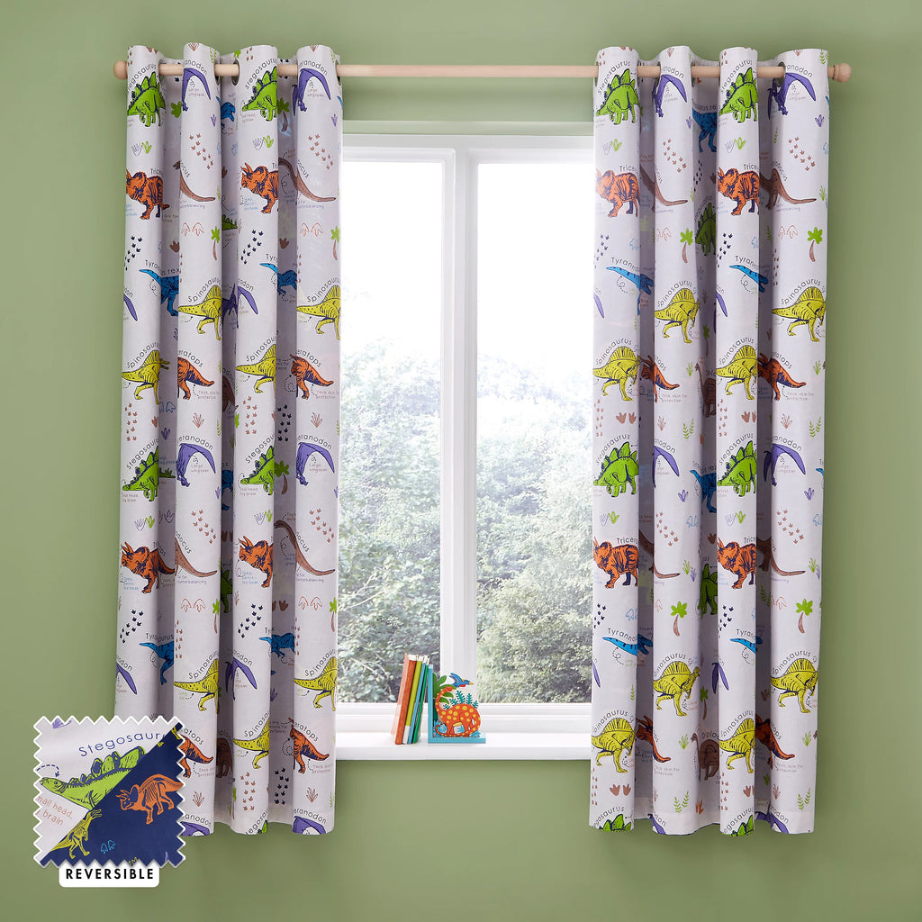 Catherine Lansfield Prehistoric Dinosaurs Reversible Eyelet Curtains 66 x 72 Inch