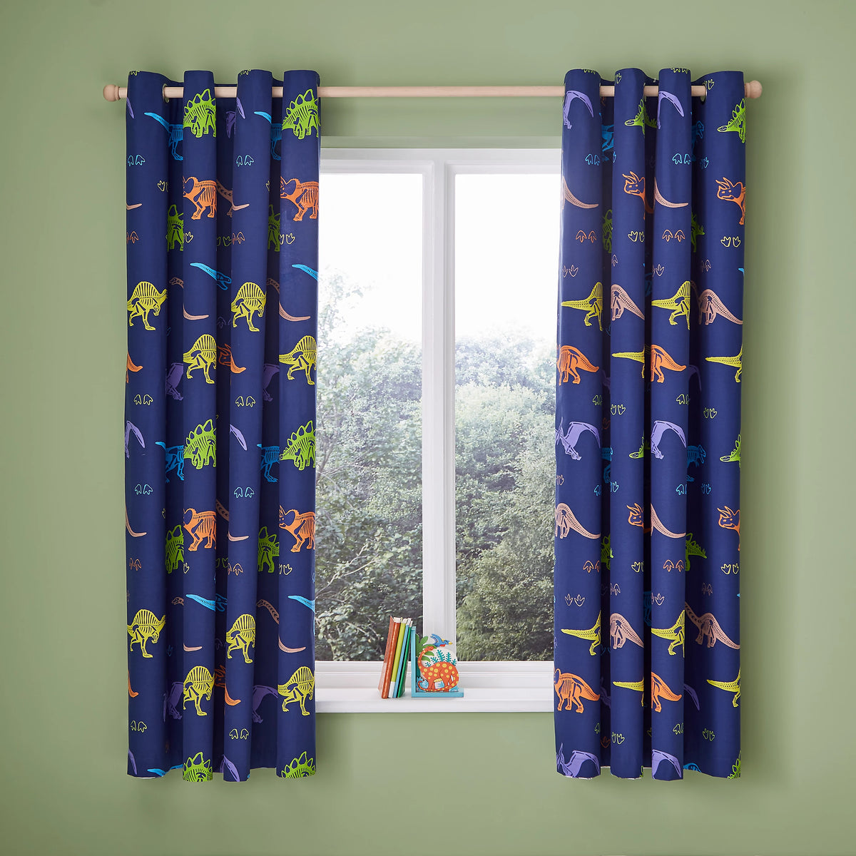 Catherine Lansfield Prehistoric Dinosaurs Reversible Eyelet Curtains 66 x 72 Inch
