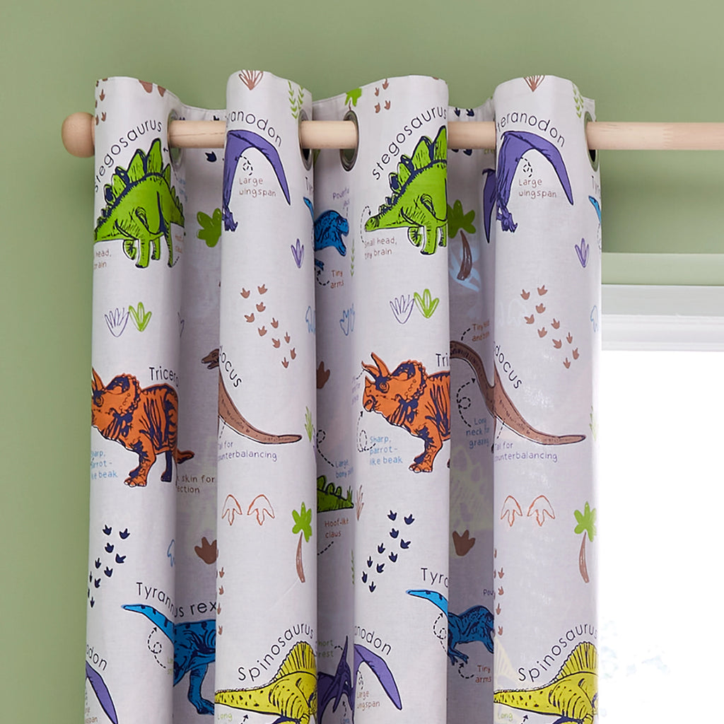 Catherine Lansfield Prehistoric Dinosaurs Reversible Eyelet Curtains 66 x 72 Inch