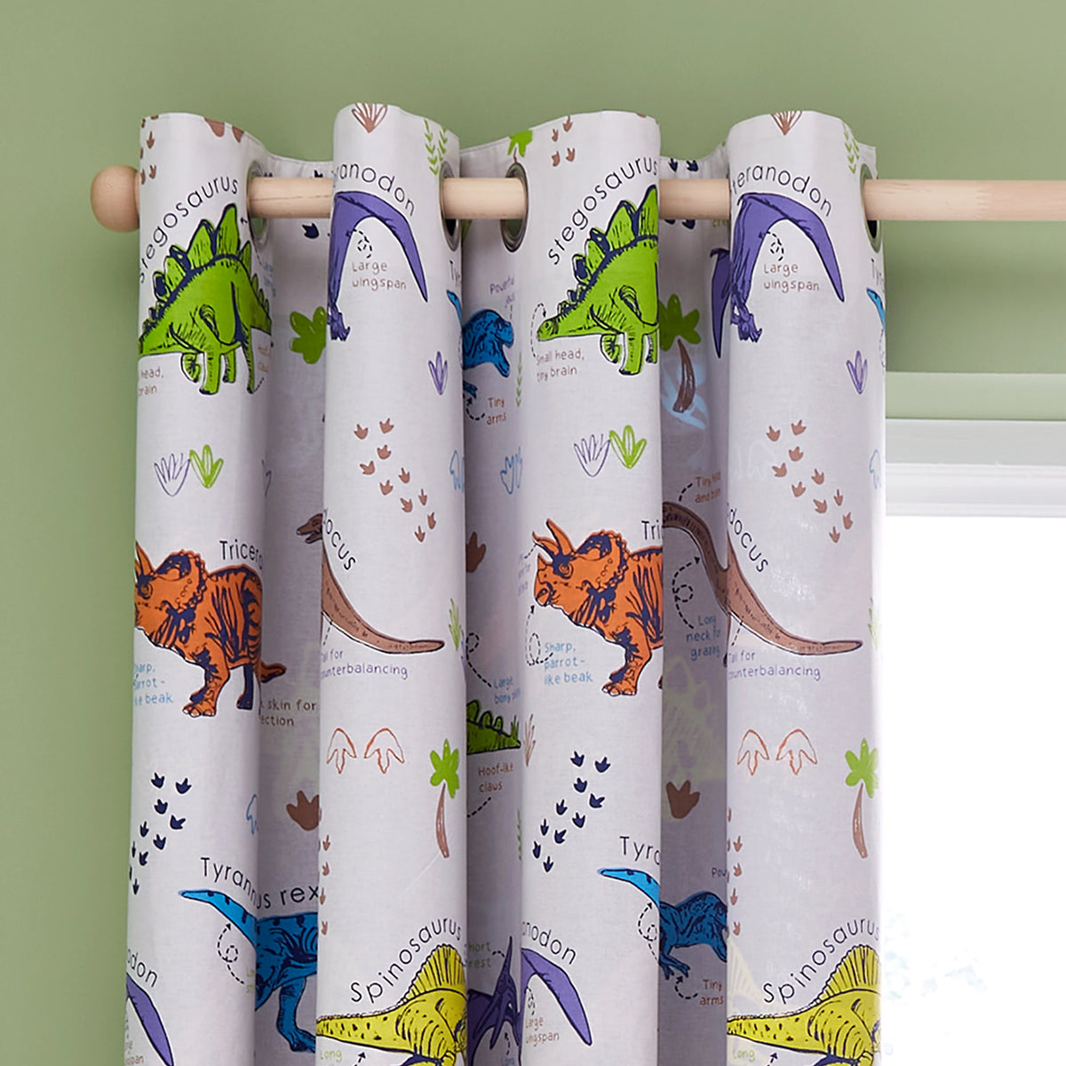 Catherine Lansfield Prehistoric Dinosaurs Reversible Eyelet Curtains 66 x 72 Inch