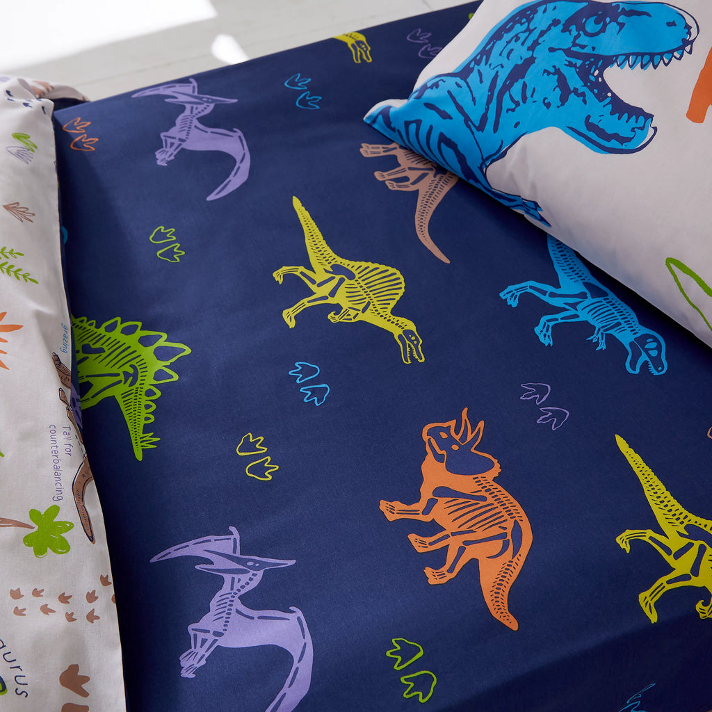 Catherine Lansfield Prehistoric Dinosaurs Blue Fitted Sheet