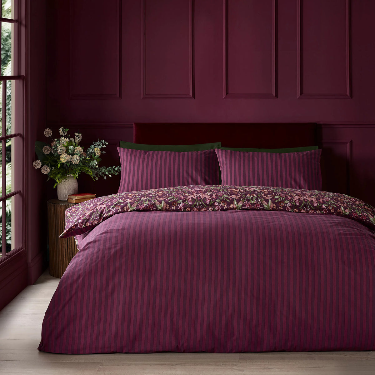 Catherine Lansfield Plum Richmond Floral Reversible Duvet Cover Set