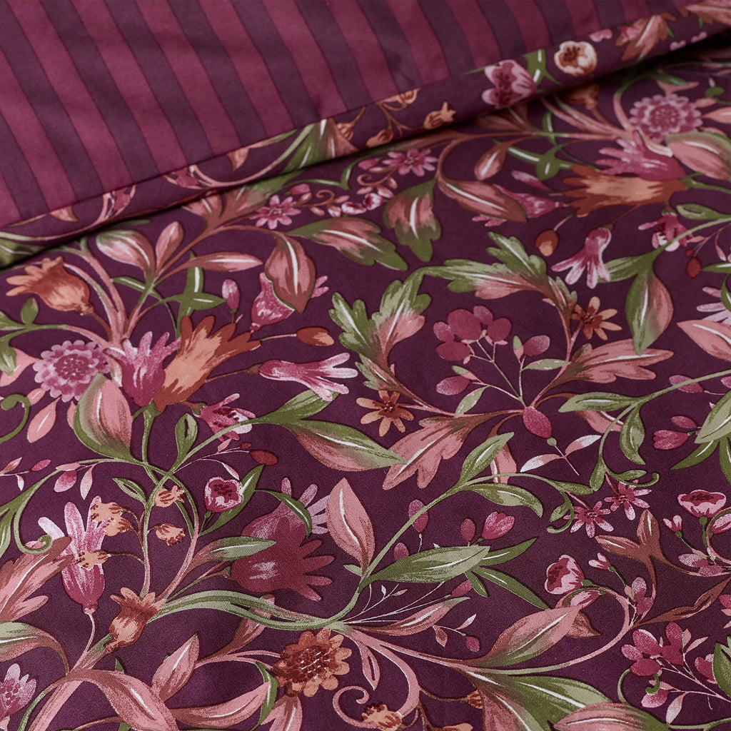 Catherine Lansfield Plum Richmond Floral Reversible Duvet Cover Set