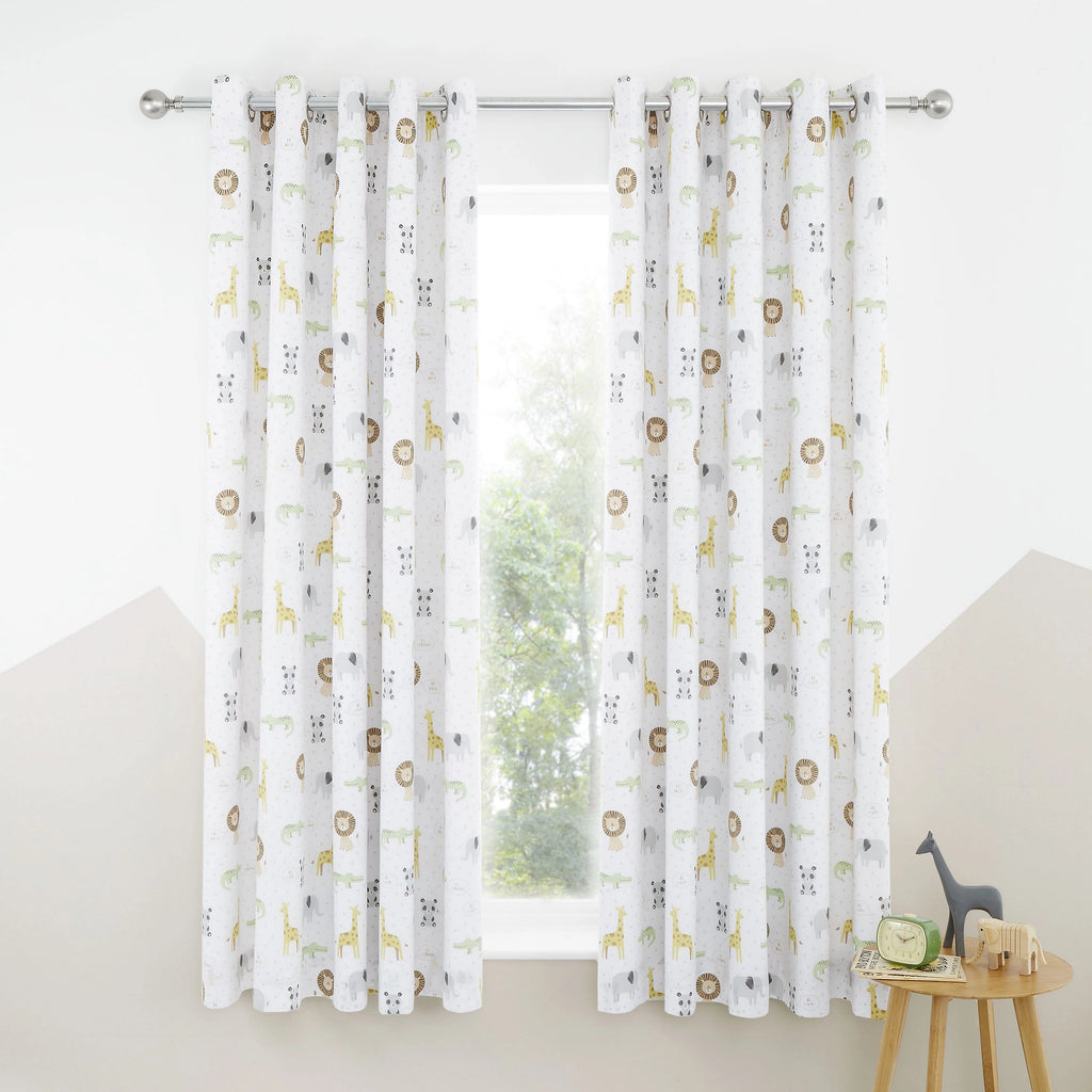 Catherine Lansfield Roarsome Animals Blackout Eyelet Curtains 66 x 72 Inch