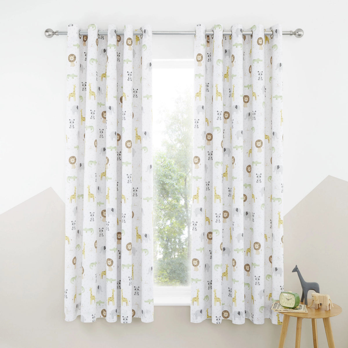 Catherine Lansfield Roarsome Animals Blackout Eyelet Curtains 66 x 72 Inch