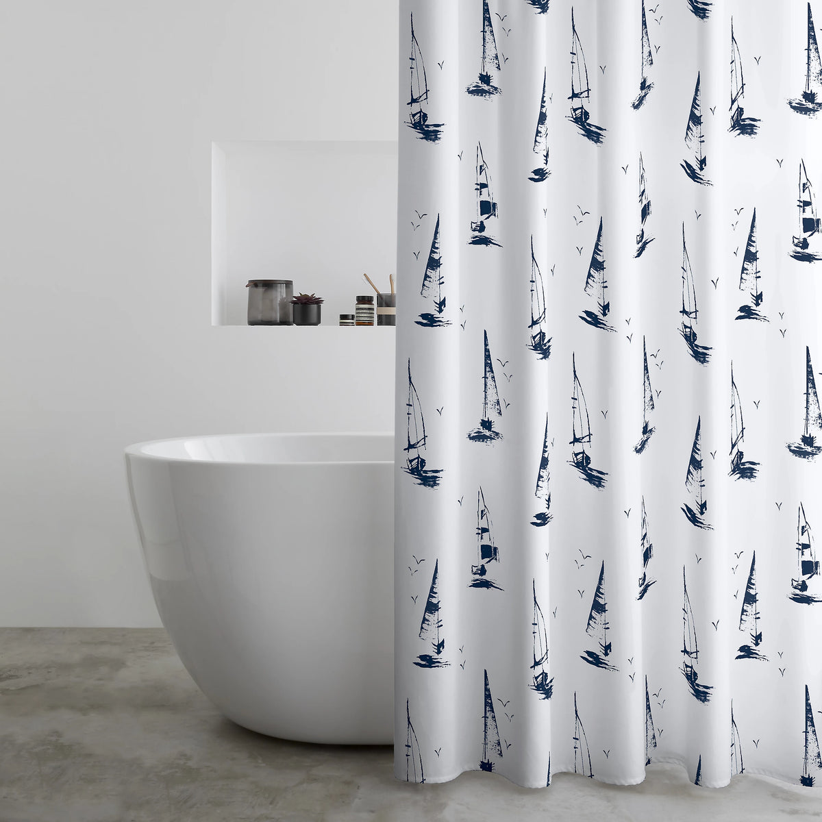Catherine Lansfield Salcombe Boats Shower Curtain Panel in White 180 x 180cm