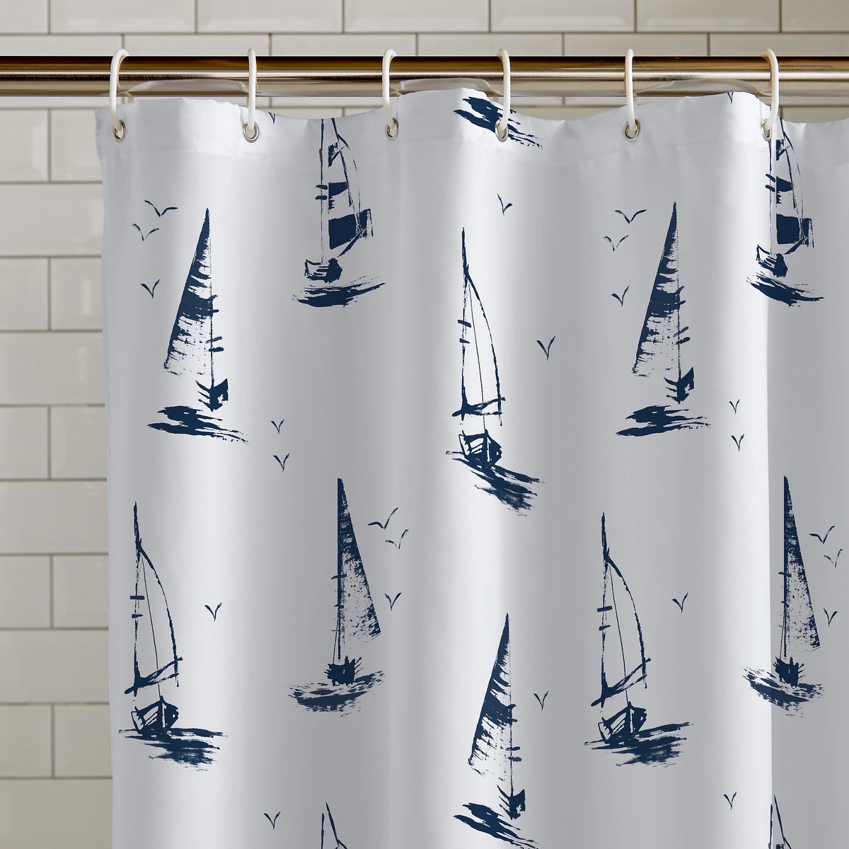 Catherine Lansfield Salcombe Boats Shower Curtain Panel in White 180 x 180cm