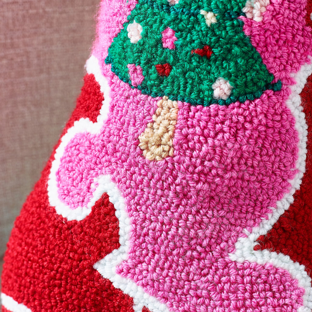 Catherine Lansfield Santa's Howdy Christmas Boot Boucle 3D Shaped Cushion Pink