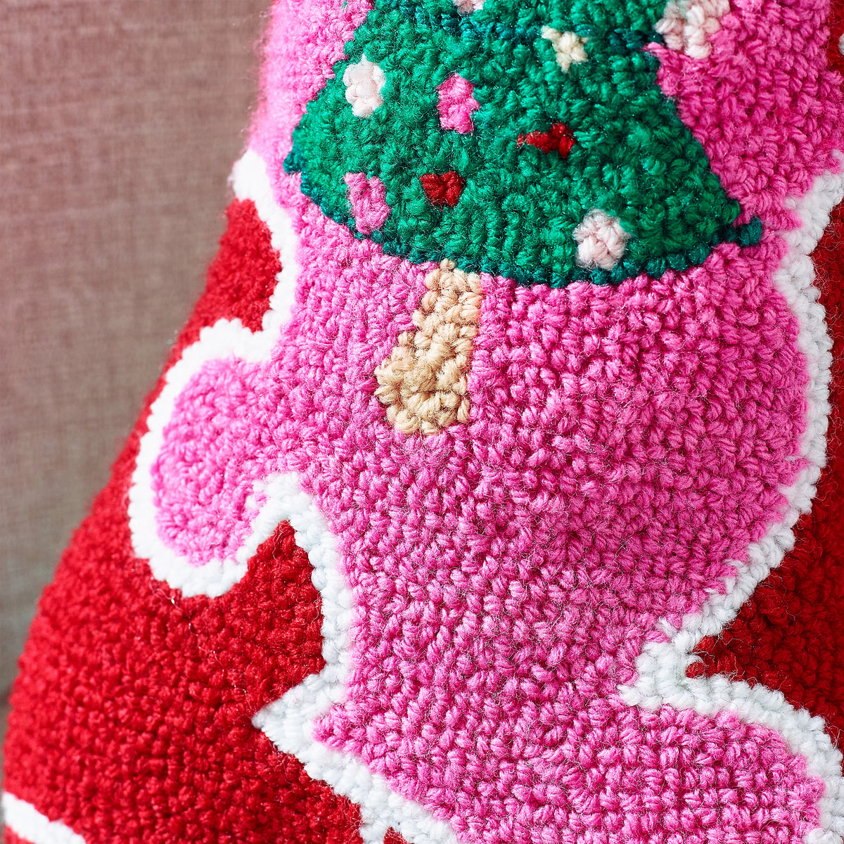Catherine Lansfield Santa's Howdy Christmas Boot Boucle 3D Shaped Cushion Pink