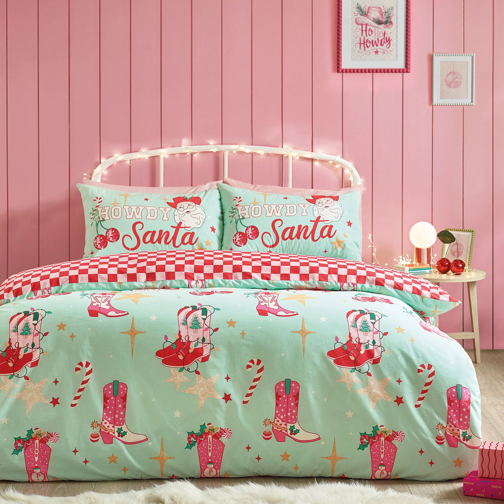 Catherine Lansfield Santa's Howdy Christmas Green Duvet Cover Set