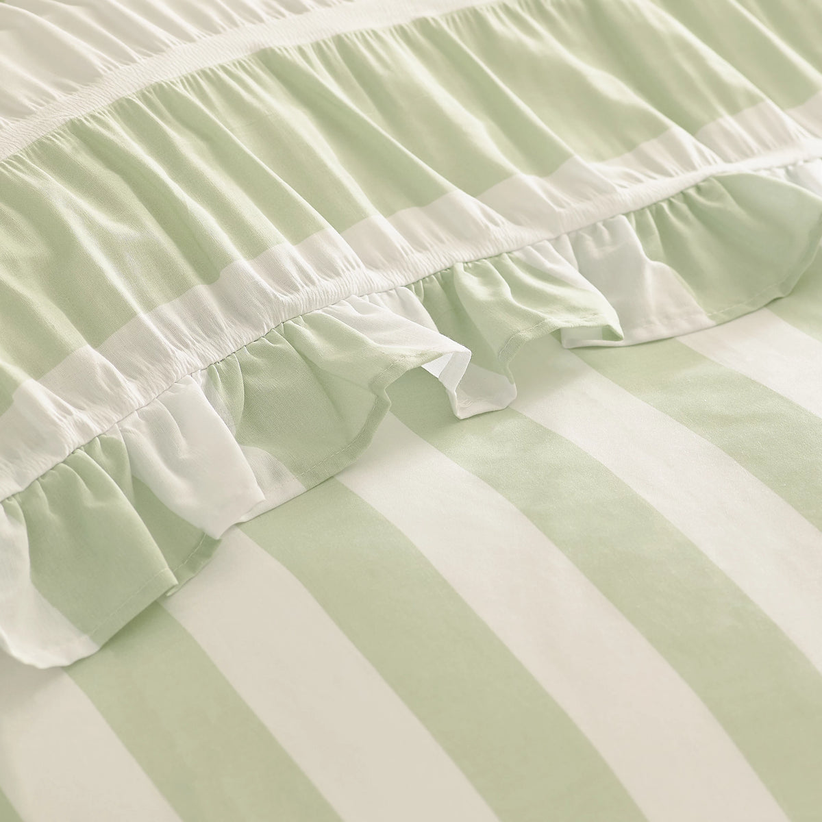 Catherine Lansfield Green Seersucker Frill Stripe Duvet Cover Set