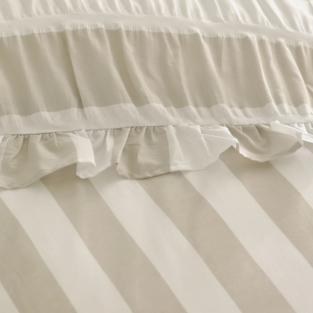 Catherine Lansfield Natural Seersucker Frill Stripe Duvet Cover Set