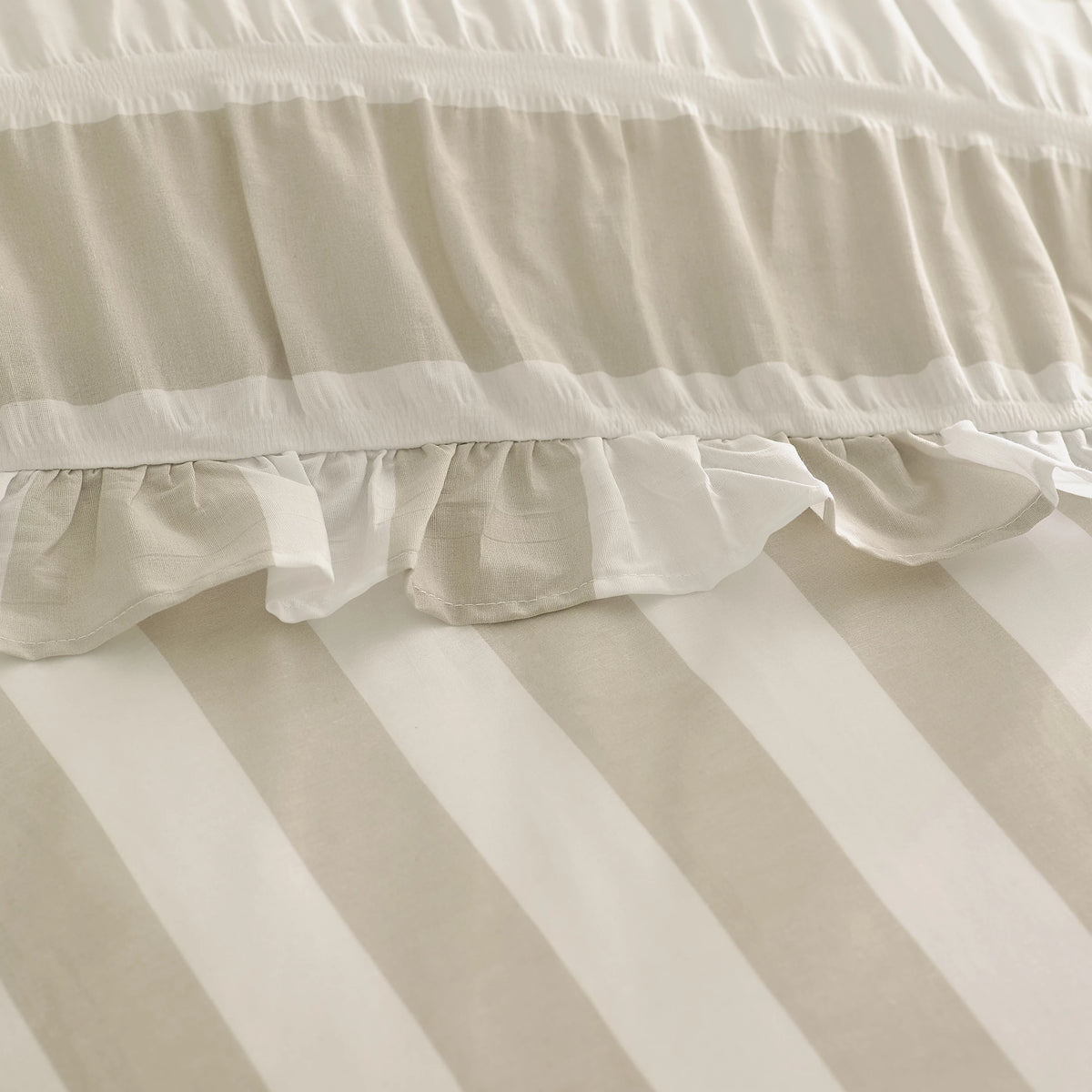 Catherine Lansfield Natural Seersucker Frill Stripe Duvet Cover Set