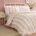 Catherine Lansfield Pink Seersucker Frill Stripe Duvet Cover Set