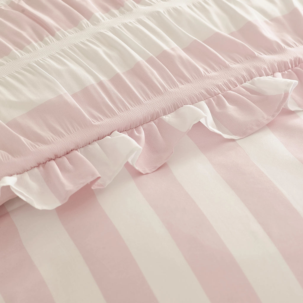 Catherine Lansfield Pink Seersucker Frill Stripe Duvet Cover Set
