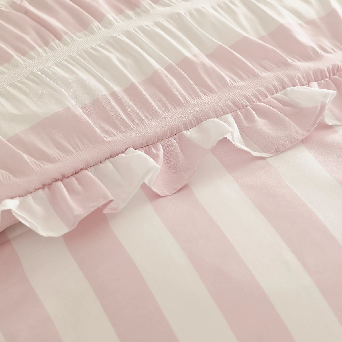 Catherine Lansfield Pink Seersucker Frill Stripe Duvet Cover Set
