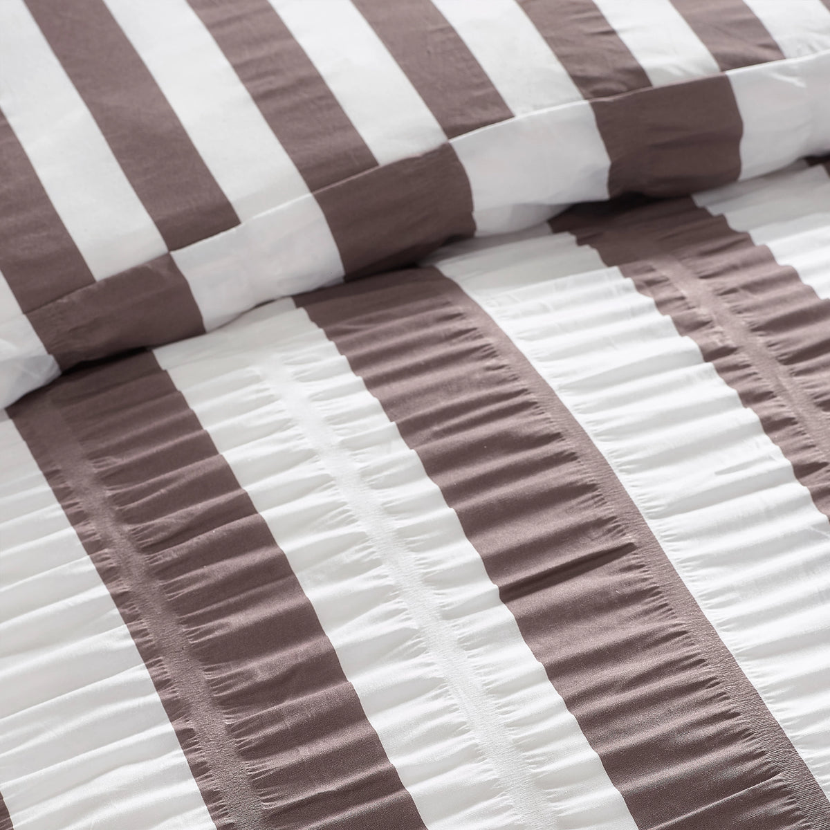 Catherine Lansfield Chocolate Seersucker Frill Stripe Duvet Cover Set