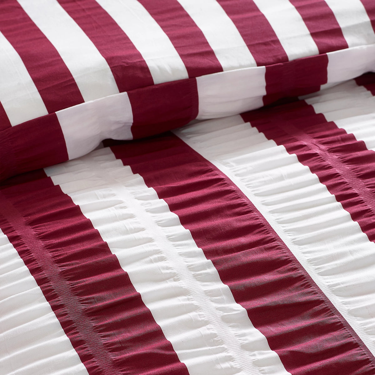 Catherine Lansfield Plum Seersucker Frill Stripe Duvet Cover Set