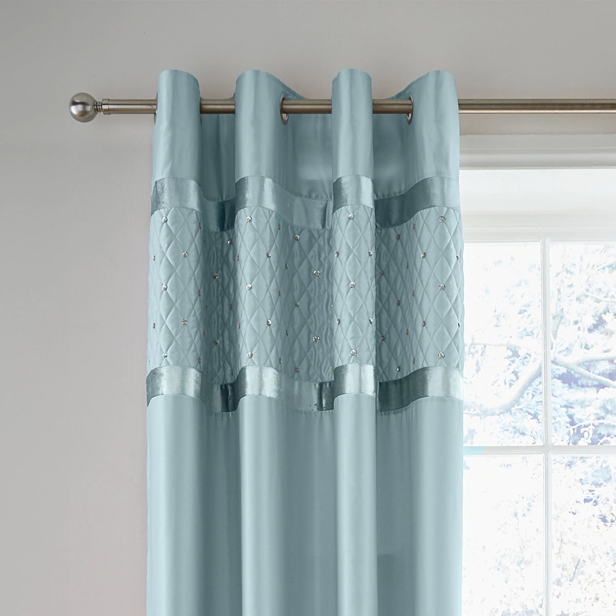 Catherine Lansfield Sequin Cluster Eyelet Curtains Duck Egg Blue
