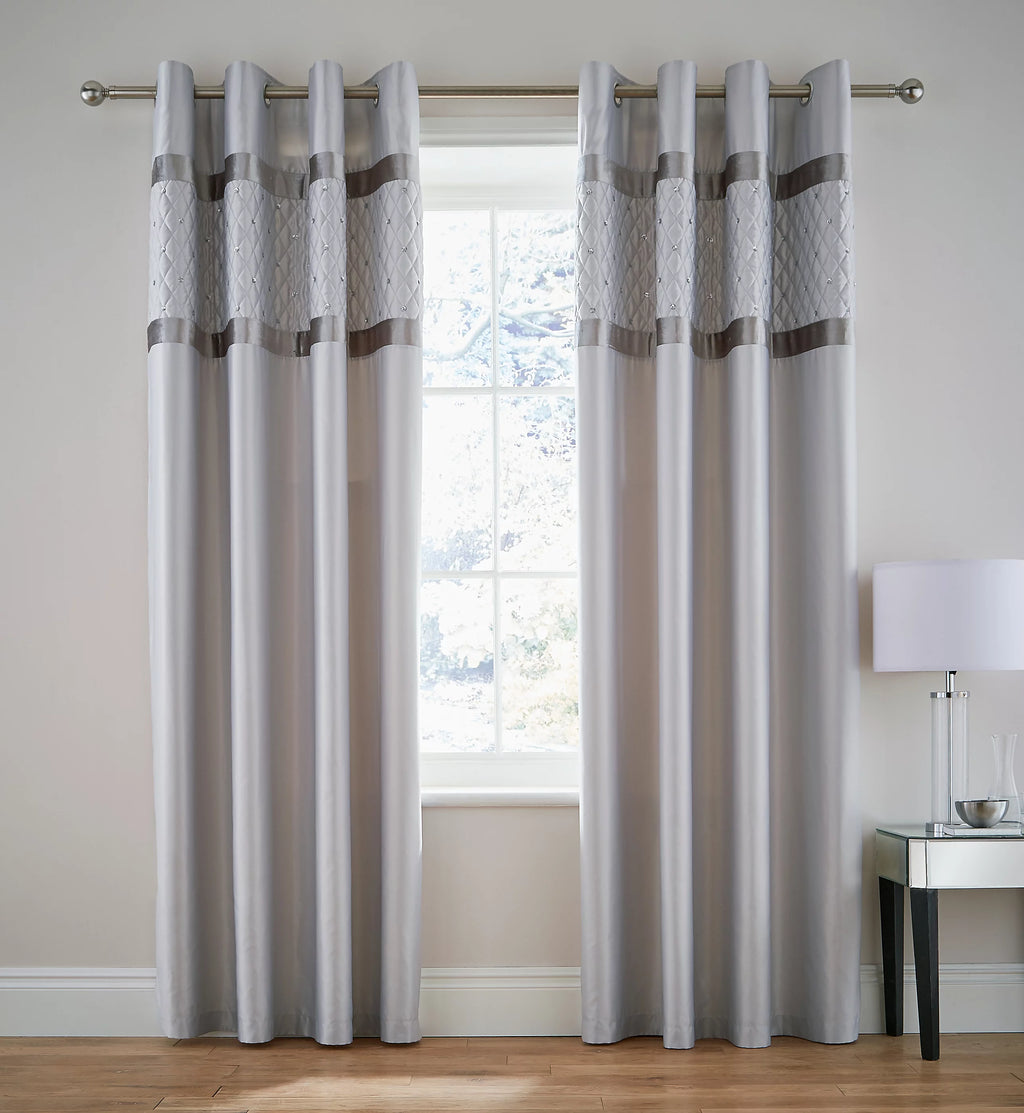 Catherine Lansfield Sequin Cluster Eyelet Curtains Silver