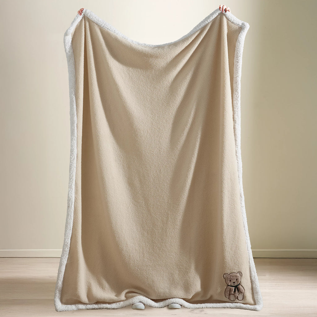 Catherine Lansfield Natural Sherpa Teddy Bear Cosy Fleece Blanket Throw