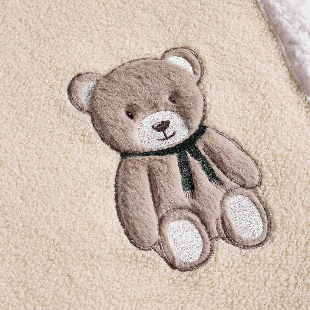 Catherine Lansfield Natural Sherpa Teddy Bear Cosy Fleece Blanket Throw