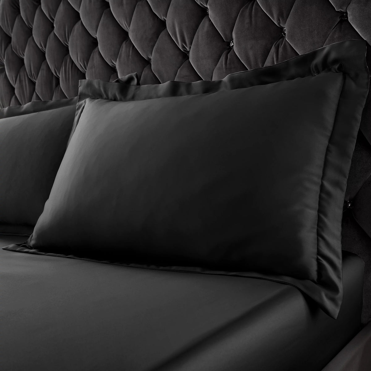 Catherine Lansfield Silky Soft Satin Oxford Pillowcase Pair Black