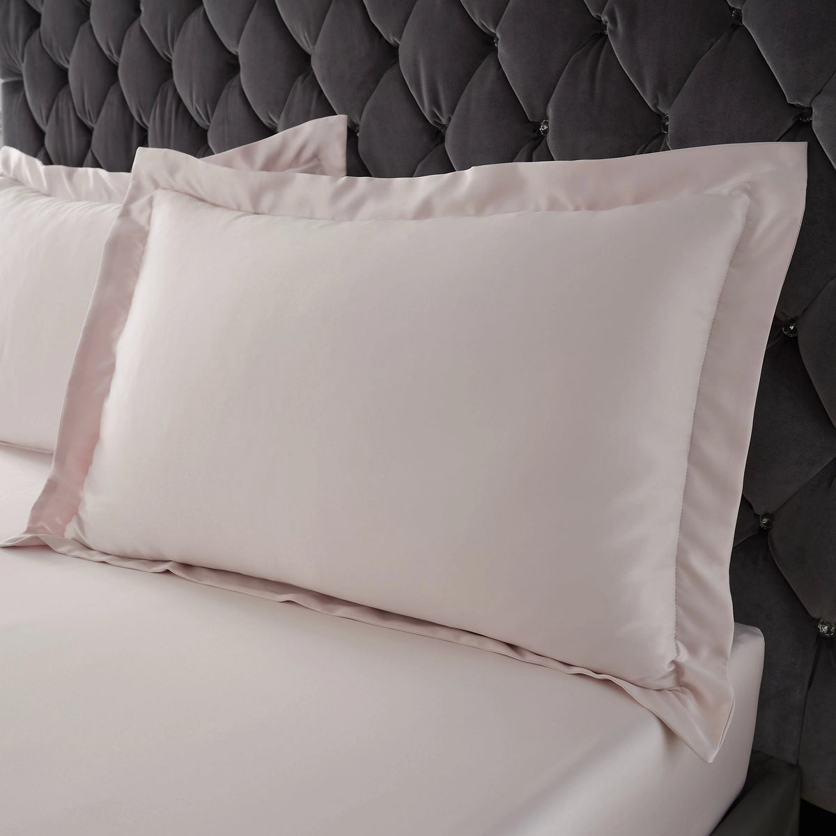 Catherine Lansfield Silky Soft Satin Oxford Pillowcase Pair Blush Pink